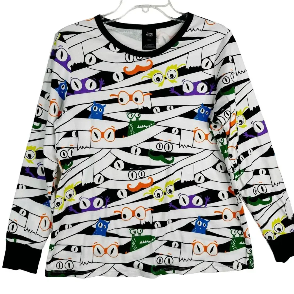 Hyde and Eek Halloween Mummy Top White Black Multicolor Women's L